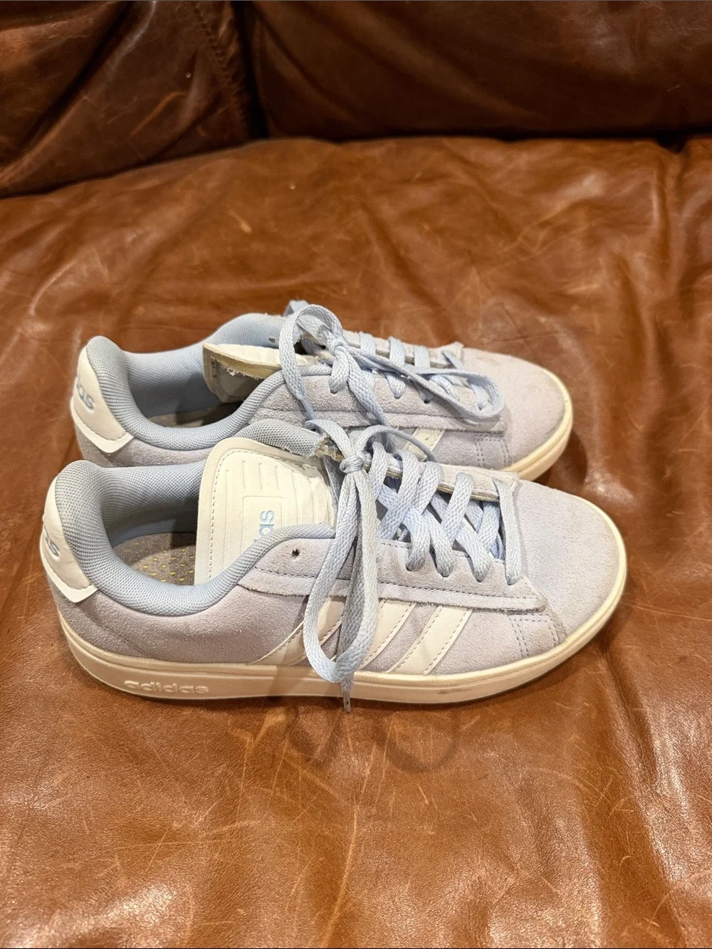 adidas Light Blue Suede Sneakers with White Stripes